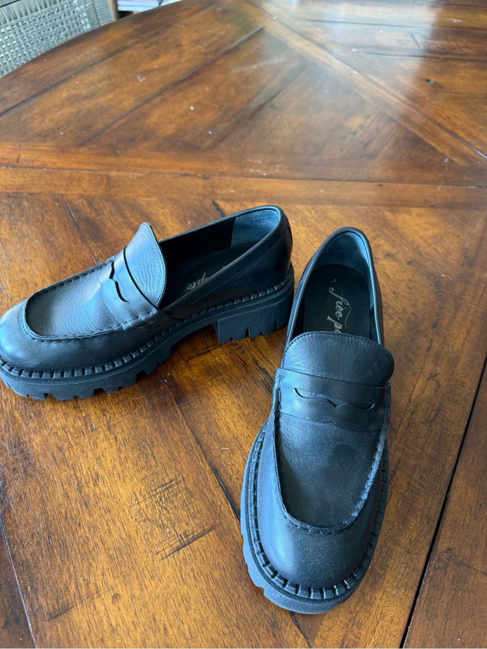 Free People Black Chunky Lug Penny Loafers